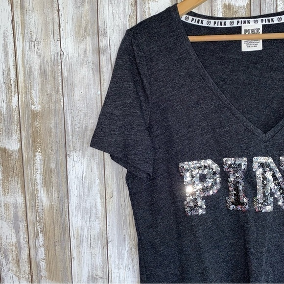 PINK Grey Sequin Logo Tee - Picture 3 of 5